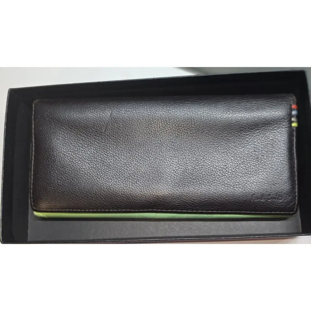 Paul Smith Long Wallet With Box, Black With Green Interior